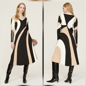 Donna Karan New York Spiral Blocked Flare Dress